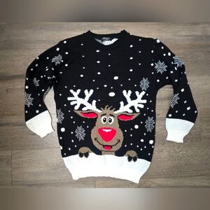 Rudolph Reindeer Holiday Christmas Crewneck Sweater Fun Party Cozy